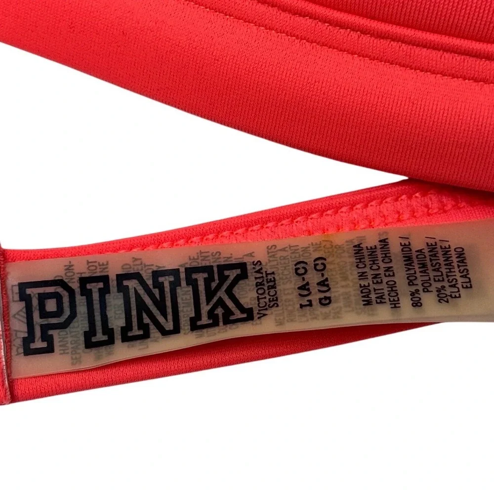 Victoria's Secret PINK Neon Coral Strappy Push Up Bikini Top Halter Size L (A-C)